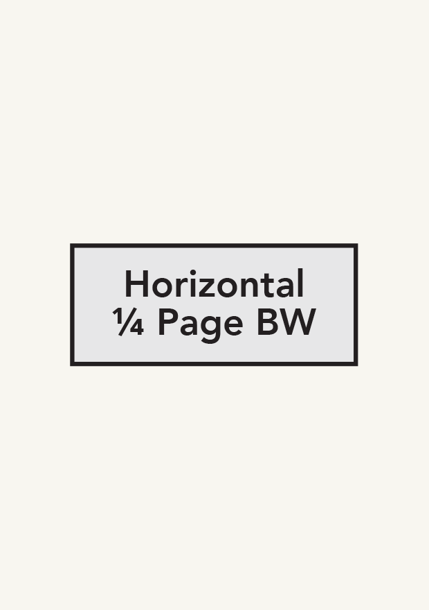 Horizontal quarter page B&W ad — 4.5 x 1.875 in, $40 per show