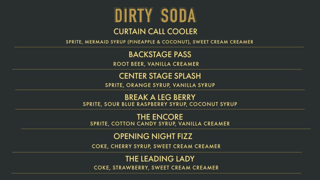 The Dirty Soda menu